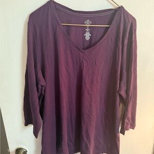 St. John's Bay Deep Purple Long Sleeve V-Neck Top